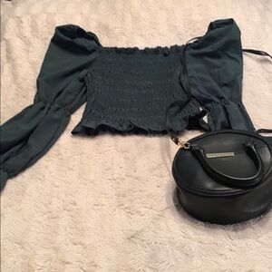 American Eagle Outfitters Green Puff Sleeve Blouse